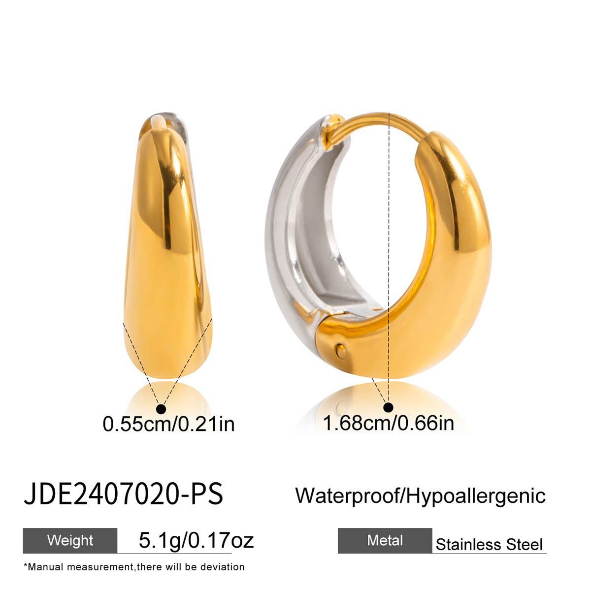 Stainless Steel Chubby Earrings Ear Clips Ear Jewelry for Women Non-Fading