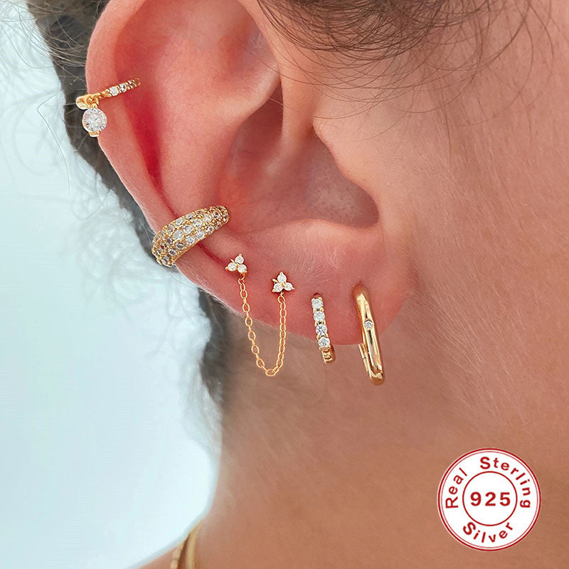 S925Sterling Silver c Non-Pierced Diamond-Studded Pattern Ear Clips Earrings Hot Sale Trendy Non-Pierced Ear Cuffs