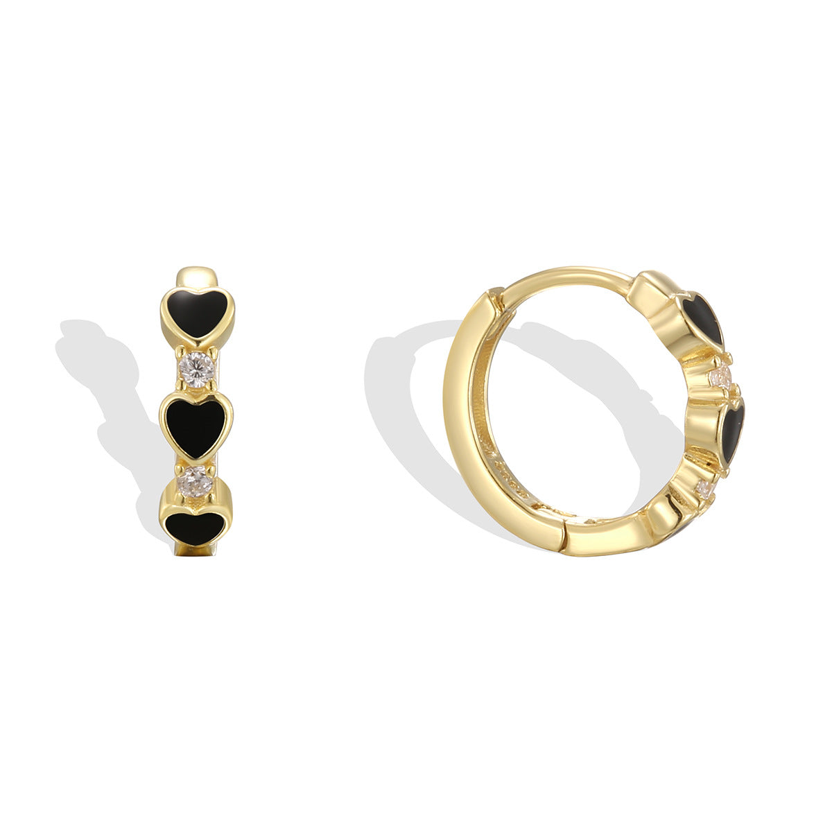 SE0322 925Silver Black Heart Splicing Hoop Earrings for Women New Trendy Design Summer Ear Accessories