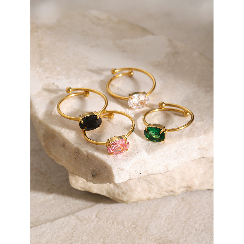 18K Gold Stainless Steel Zircon Ring for Women Cute and Fresh/Pink Zircon Adjustable Ring