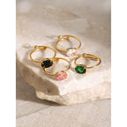 18K Gold Stainless Steel Zircon Ring for Women Cute and Fresh/Pink Zircon Adjustable Ring