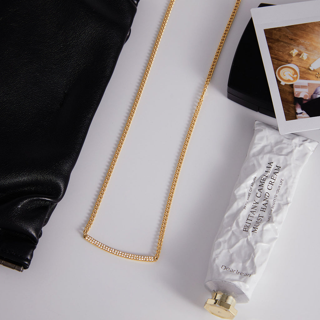 2H 18K Gold Cross Necklace Zircon Collarbone Chain Stainless Steel Jewelry for Women