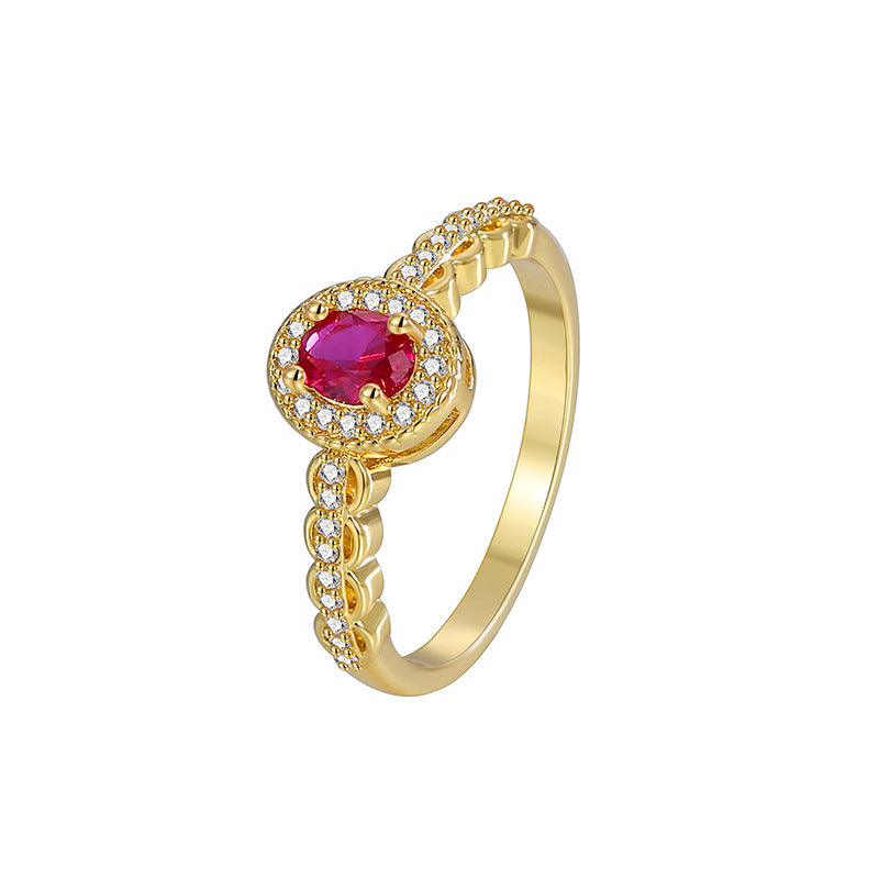R0426 AliExpress Hot Sale Fashion Elegant Red Zircon Ring for Women Micro Pave White Zircon Gold Plated Tail Ring