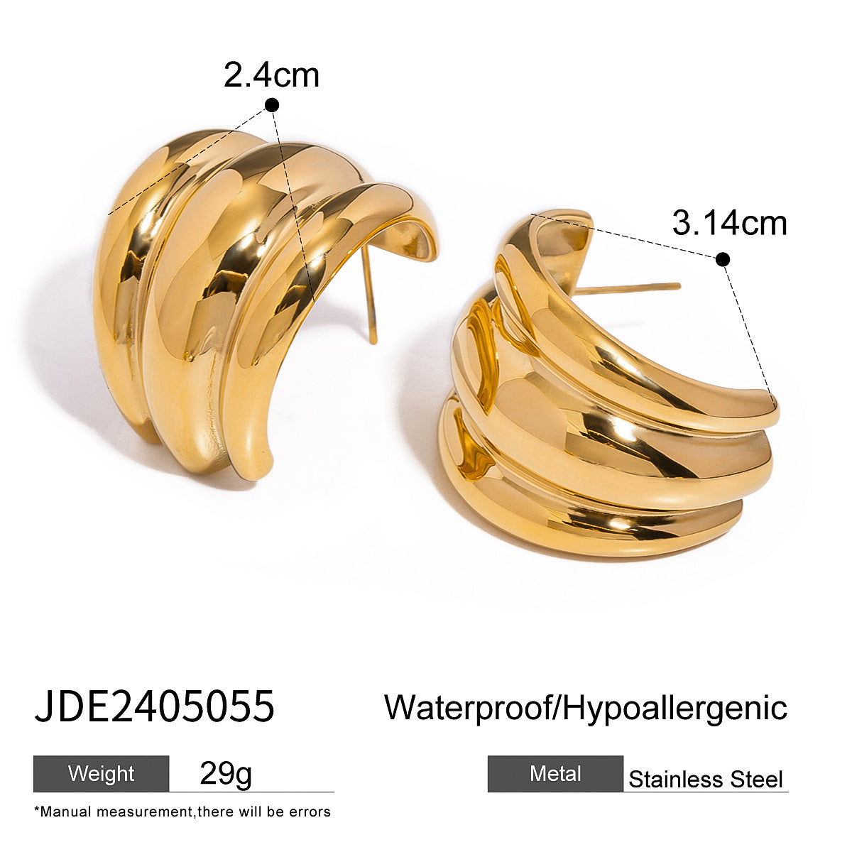 2H Exaggerated Earrings Fashion Design Ear Jewelry Stainless Steel Stud Earrings Accessories