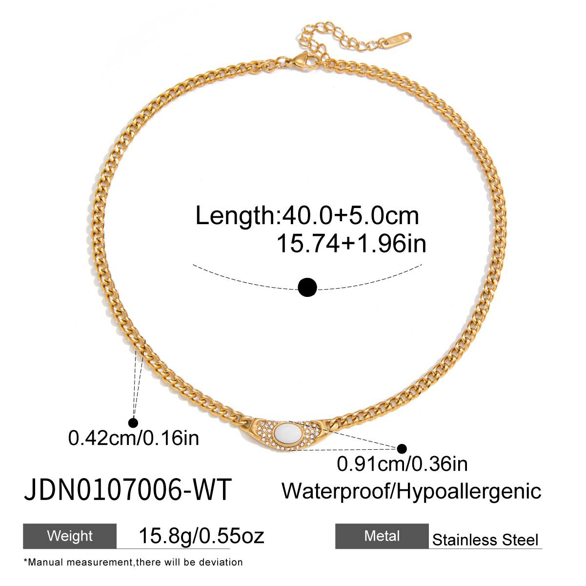 2H Stainless Steel Rhinestone Natural Stone Necklace Accessories Women's Collarbone Chain Jewelry