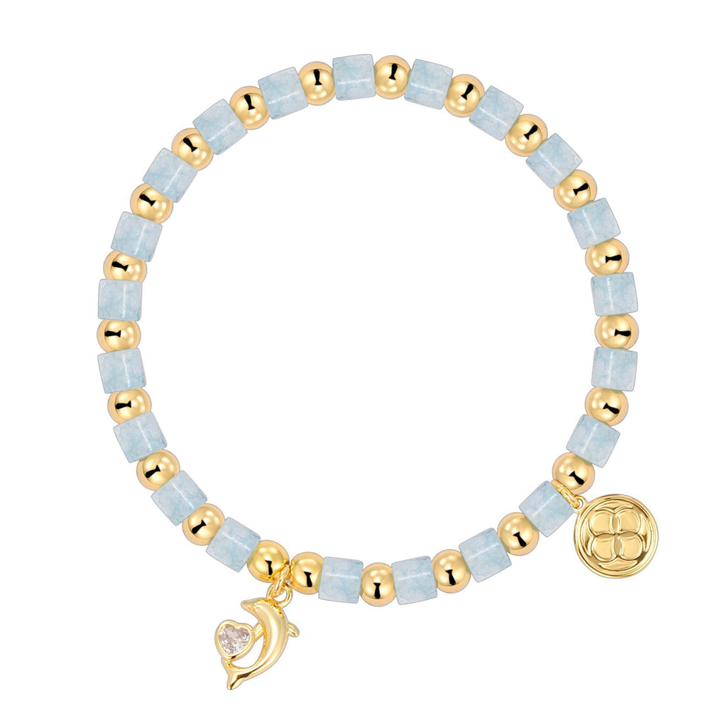 B0262 Copper plating14k Gold Dolphin Fashion Beaded Zircon Bracelet