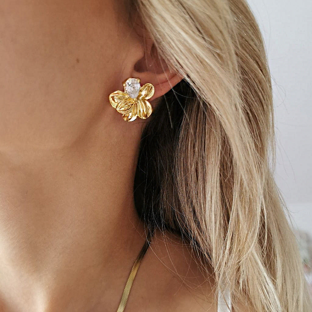 2H Zircon Flower Stud Earrings Zircon Earrings Stainless Steel Jewelry for Women Non-Fading