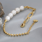 B0123 Simple Fashion Asymmetric Bracelet for Women Design Paperclip Chain Shell Beads