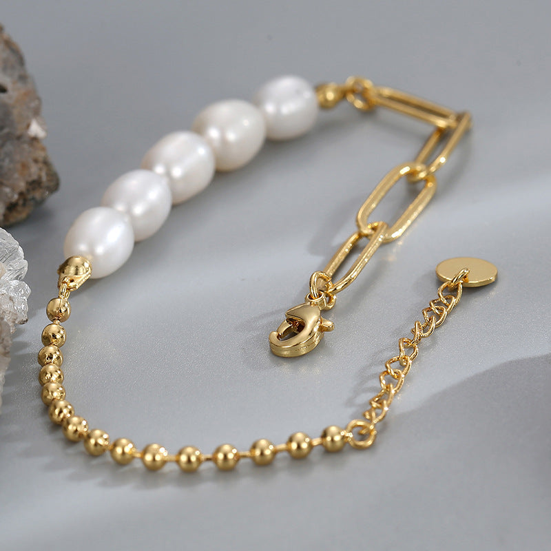 B0123 Simple Fashion Asymmetric Bracelet for Women Design Paperclip Chain Shell Beads