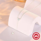 Sterling Silver Tassel Y Clavicle Necklace With Double Heart Diamonds