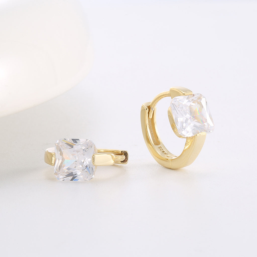SE0128 S925Silver plating14K Gold Fashion Design Square Large Zircon Earrings for Women Minimalist Ear Jewelry