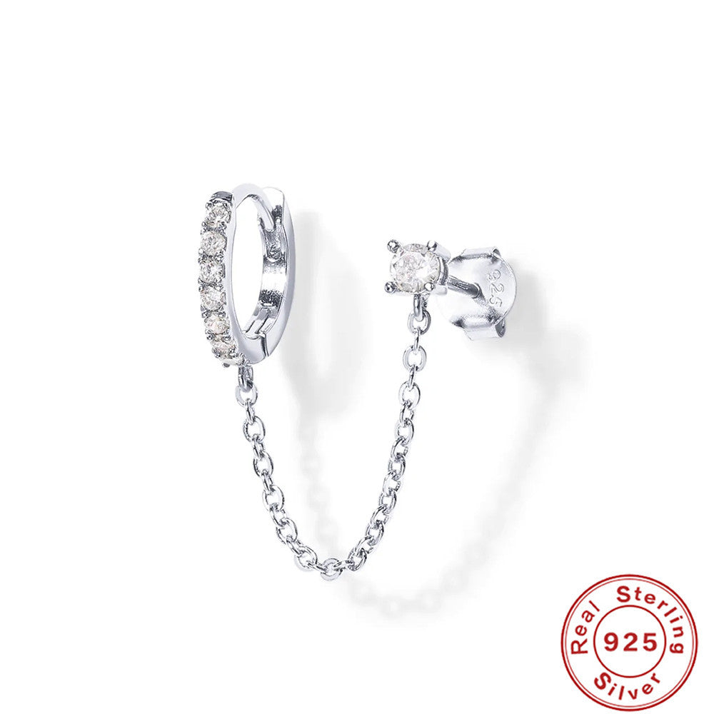 S925Sterling Silver Single Row Diamond-Studded Earrings Hoop Tassel Single Diamond Stud Earrings Creative Trendy Earrings Jewelry