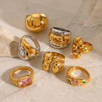 Stainless Steel Exaggerated Zircon Ring Vintage Item rings