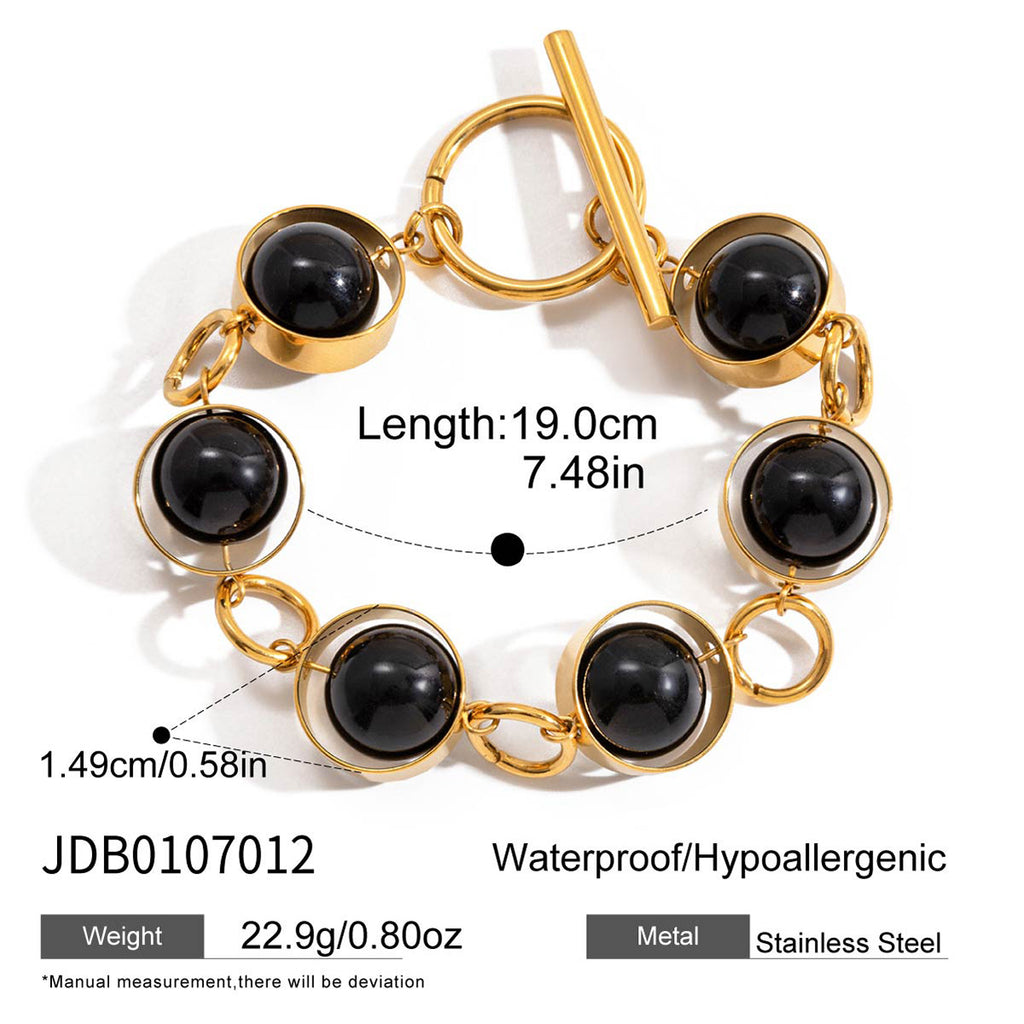 2H Stainless steel black glass beads can rotate OT Clasp Bracelet Jewelry