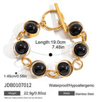 2H Stainless steel black glass beads can rotate OT Clasp Bracelet Jewelry