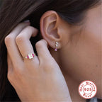 S925Sterling Silver Pink Marquise Twist Pattern Ring with Diamond Inlay, Step Shape Ring, Korean Style Index Finger Ring