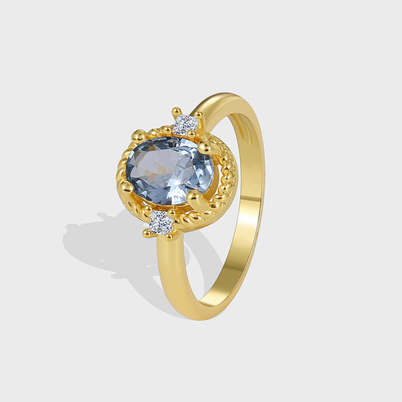 R0339 French New Style Exquisite Fashion Ring for Women, Copper Plated with Real Gold, Oval Zircon