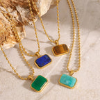 Stainless Steel Geometric Tiger Eye Natural Stone Pendant Necklace Design Sense Jewelry