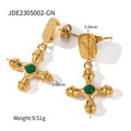 Green Agate Stainless Steel Gold-Plated Earrings — product styling — jewelry finish and design detail