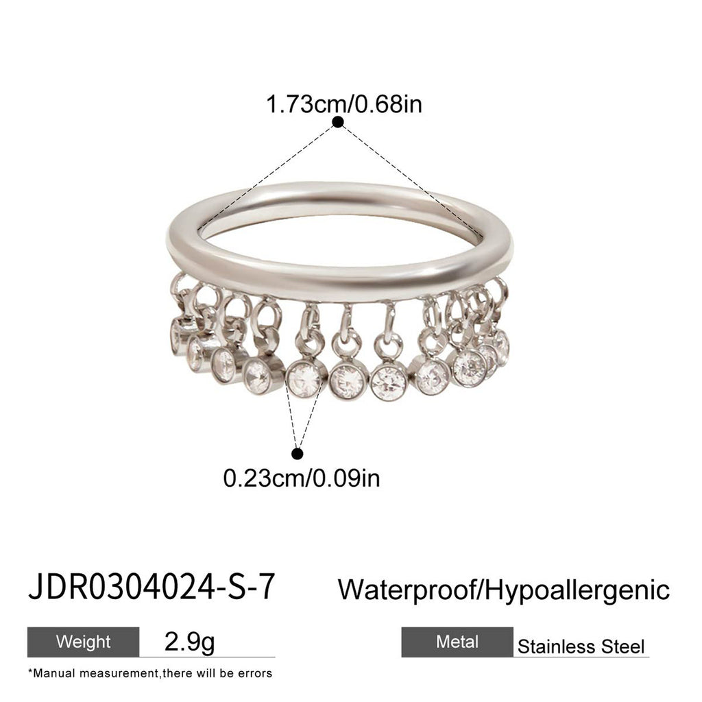 2H Rhinestone Tassel Ring Non-Fading Jewelry Ring Accessories