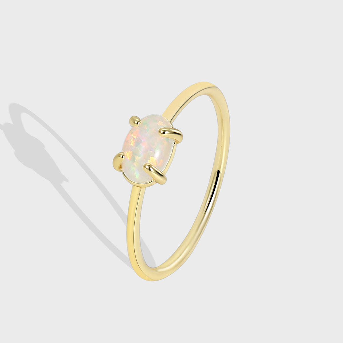 R0289 Gold-Plated Brass Ring for Women, Simple Inlaid Opal Versatile Ring