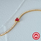 S925 Sterling Silver Tennis Ball CZ Bracelet Love Heart Design Women