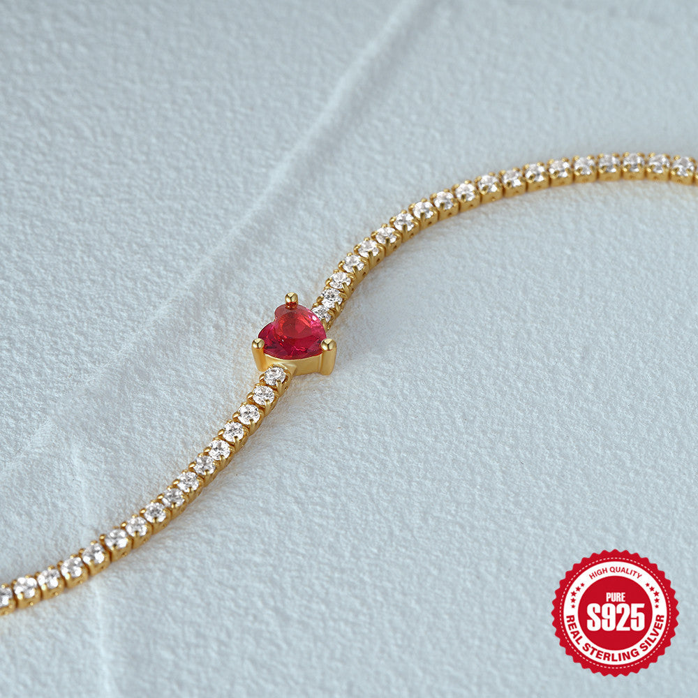 S925 Sterling Silver Tennis Ball CZ Bracelet Love Heart Design Women
