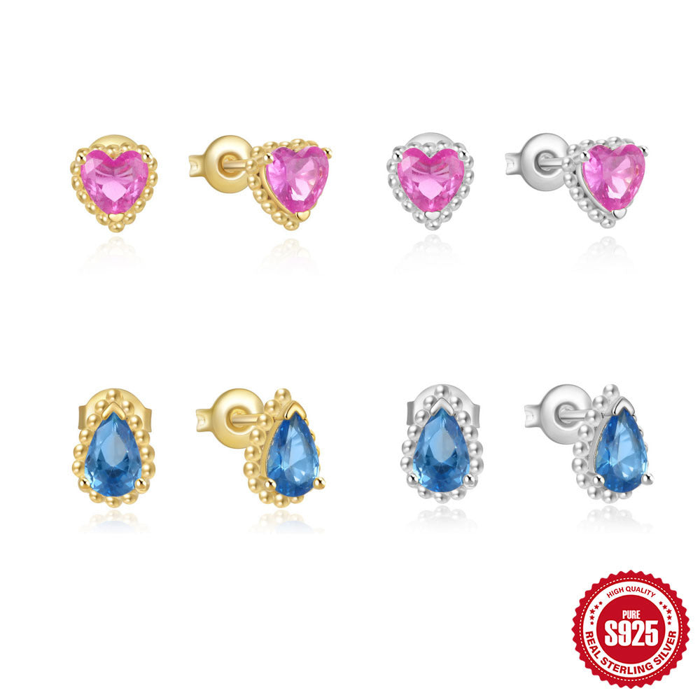 New s925Sterling Silver Gemstone Heart-Shaped Water Drop Diamond-Studded Earrings Hot-Selling Design Ear Jewelry