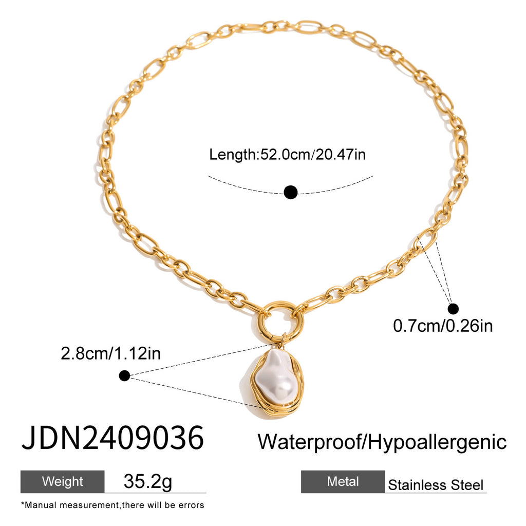 Stainless Steel Pearl Necklace Pendant Exaggerated Earrings Ring Jewelry