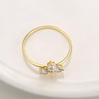 R0694 Elegant Fashion Design Ring Four-Leaf Clover Inlaid with Zircon and Shell Pearl Gold Plated