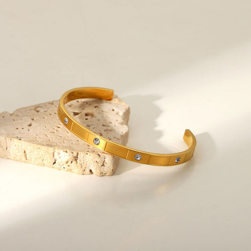 18K Gold-Plated Stainless Steel Bracelet with Geometric Cubic Zirconia Detail — front view