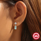 New S925Sterling Silver Octagonal Star Inlaid Diamond Sapphire Earrings Stud Earrings Hot-Selling Super Sparkling Ear Jewelry