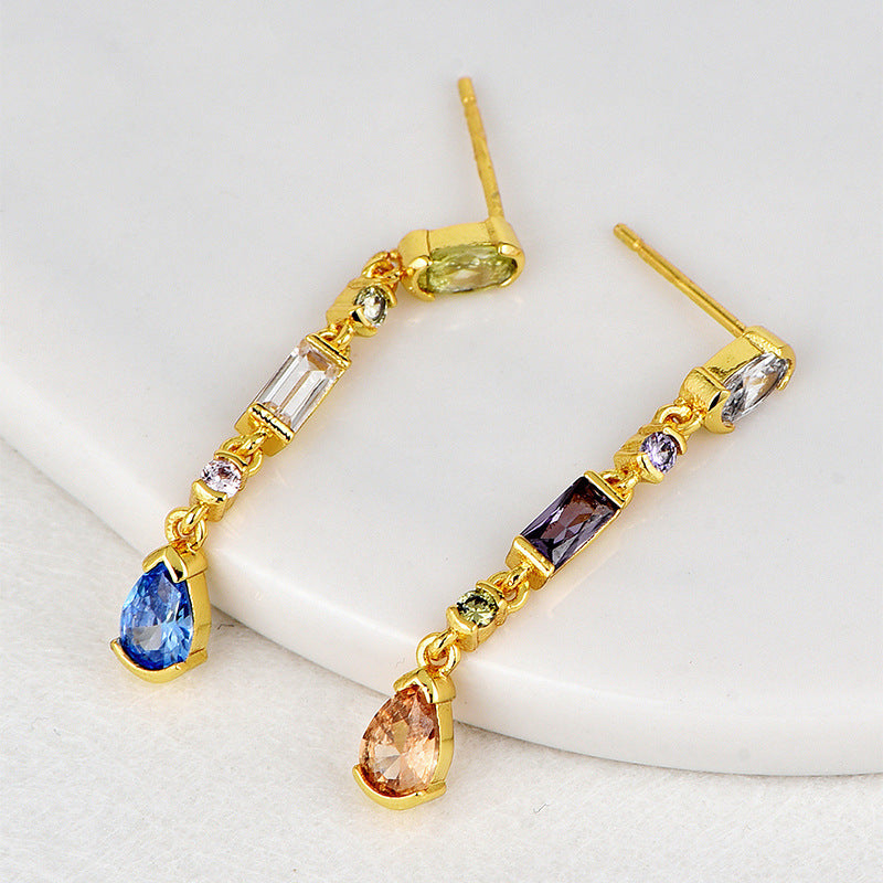 E0654 Fashion Multi-color Zircon Earrings for Women Long Tassel Bohemian Trendy Drop Earrings