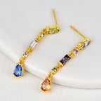 E0654 Fashion Multi-color Zircon Earrings for Women Long Tassel Bohemian Trendy Drop Earrings