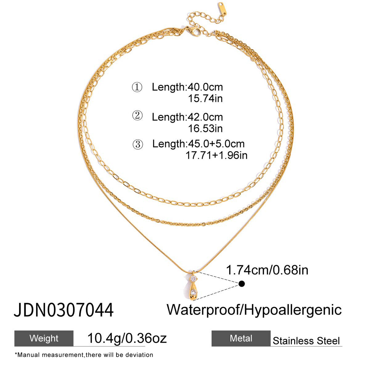 2H Three-layer Zircon Stacked Necklace Collarbone Chain Stainless Steel Jewelry Accessories