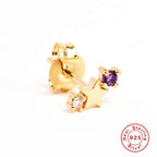 S925Sterling Silver Five-Pointed Star Zodiac Birthstone Inlaid Diamond Stud Earrings Creative Earrings Jewelry