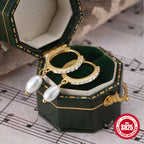 S925Pure Silver Elegant Diamond-Studded Pearl Hoop Earrings Hot-Selling Same Style Pearl Earrings