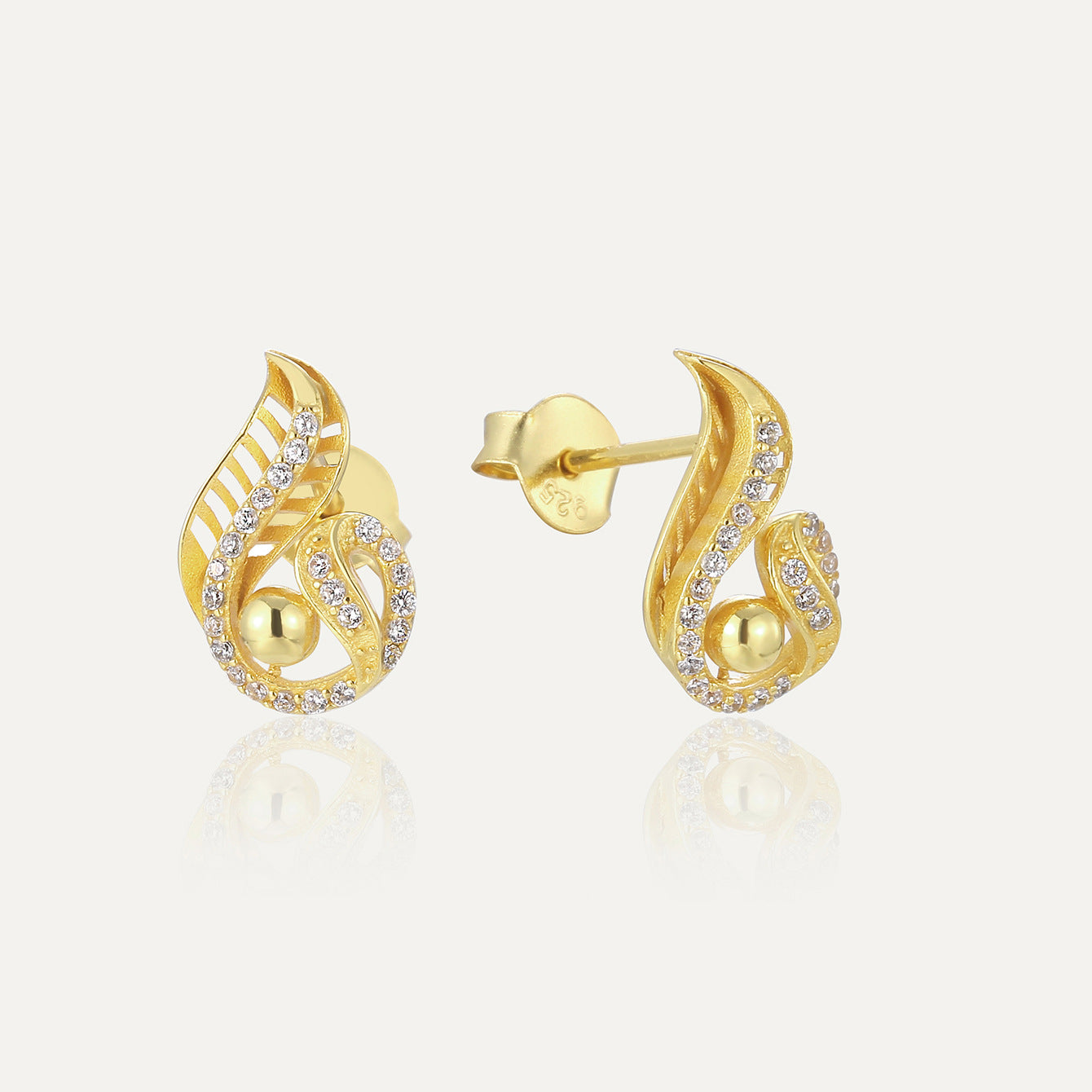 SE0007 S925Silver plating14K Gold Feather Inlaid Zircon Fashion Earrings for Women Minimalist Ear Jewelry