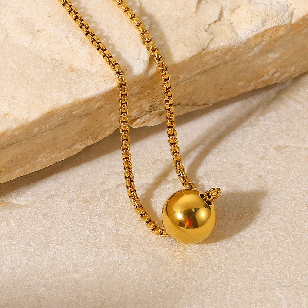 2H Minimalist Style Gold Ball Pendant Necklace Box Chain Pull-out18K Gold Stainless Steel Necklace Women's Personalized Jewelry