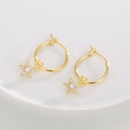 E0803 Dongdaemun Fashion Gold-Plated Earrings for Women Five-Pointed Star Inlaid with Zirconia Jewelry Design Sense Earrings