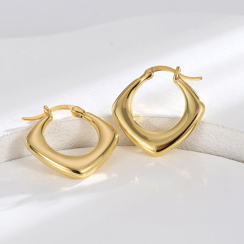 E0294 Solid Texture Hoop Earrings Geometric Hollow Square Earrings Women's Fashion Stud Earrings