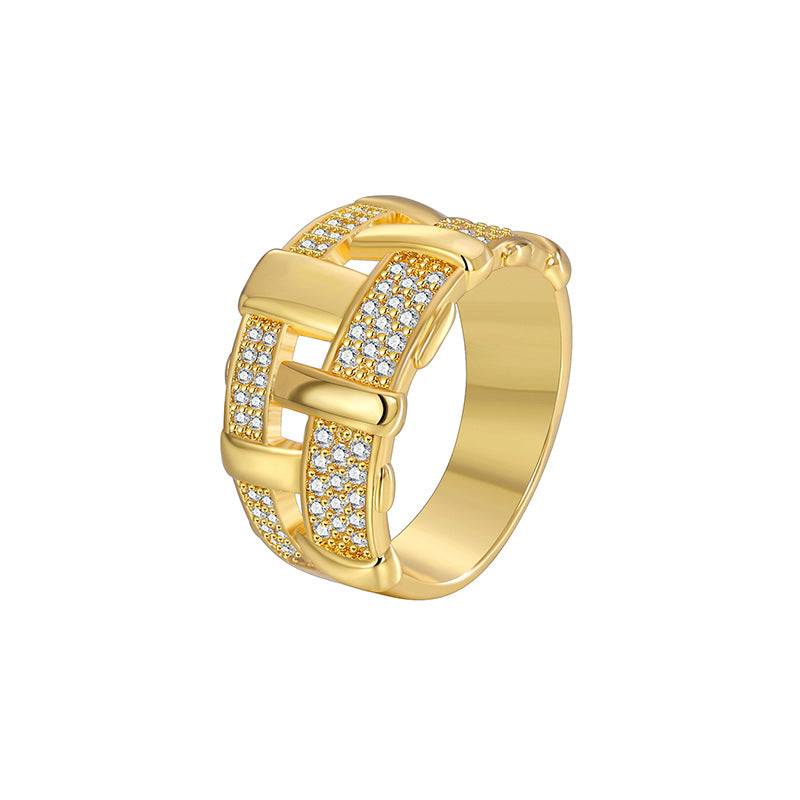 R0422 Exaggerated Design Sense Geometric Ring for Women Irregular Shape Micro Pave Zircon