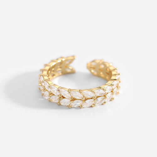 18K Gold-Plated Brass Sculptural CZ Adjustable Ring featuring cubic zirconia detailing