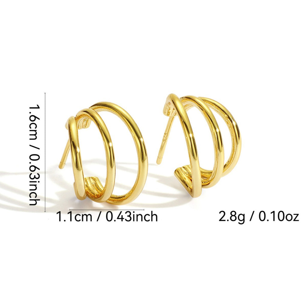 E0023Fengsu Jin Geometric Multi-Hoop Earrings for Women Fashion Round Hoop Earrings Copper Gold-Plated Jewelry