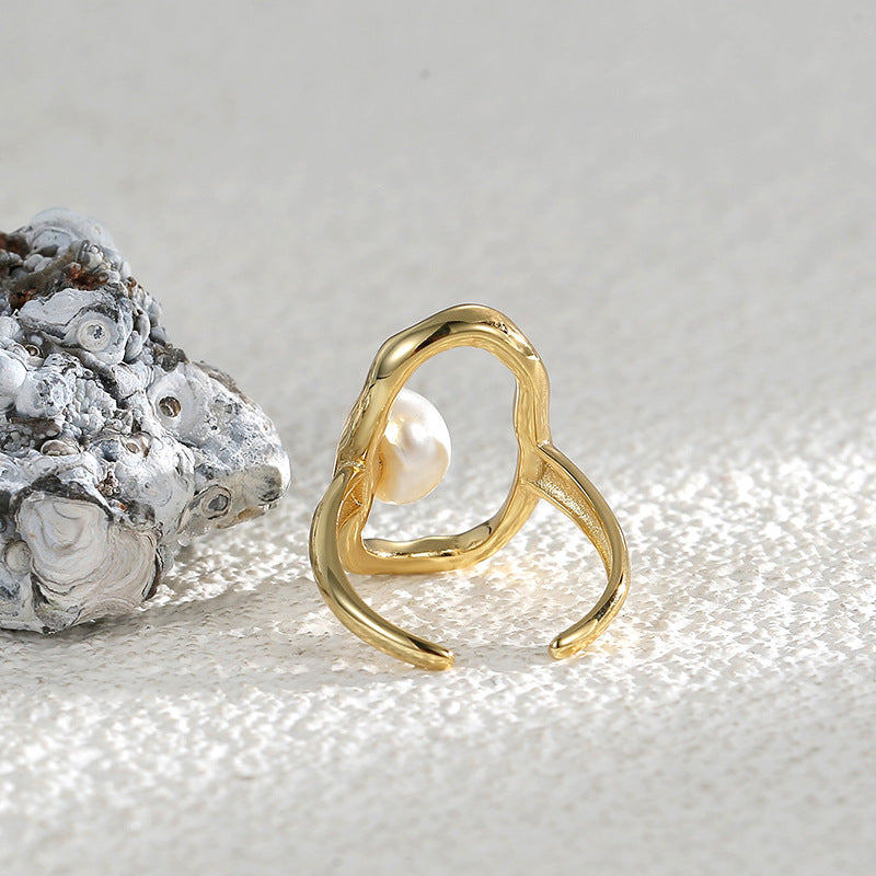 R0110 French Fashion Adjustable Ring Personality Open Ring Design Shell Pearl Ring for Women