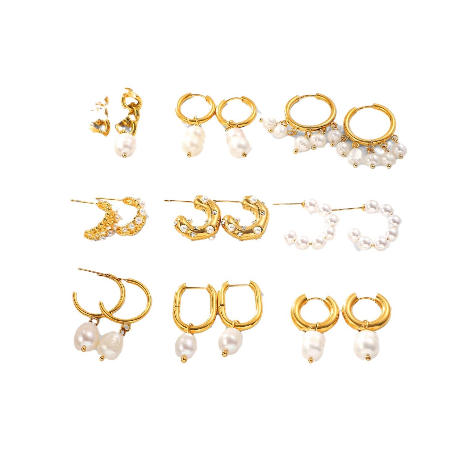 Same Style18K Gold Stainless Steel Earrings Fashionable Personality Pearl Earrings Hoop Earrings Women's Jewelry