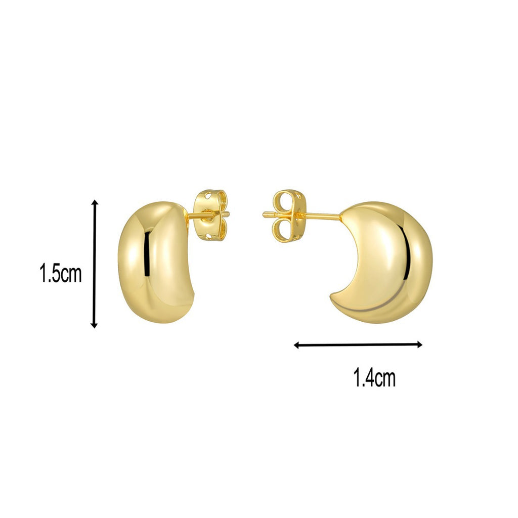 E0614 Minimalist Design Moon-Shaped Earrings for Women, Brass Gold-Plated, Cool and Simple Style Stud Earrings