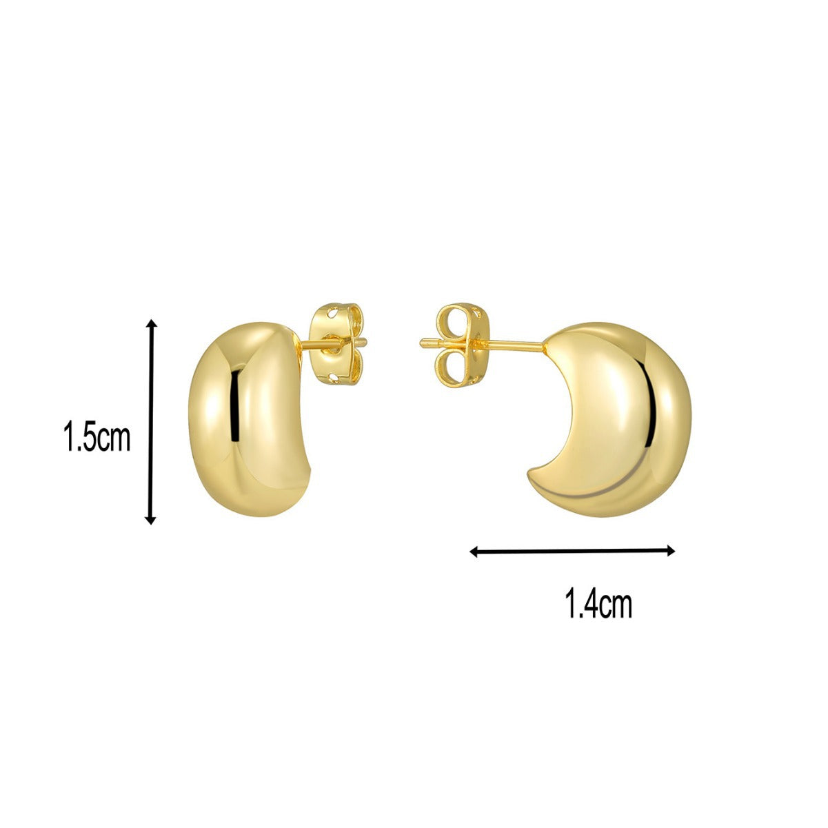 E0614 Minimalist Design Moon-Shaped Earrings for Women, Brass Gold-Plated, Cool and Simple Style Stud Earrings