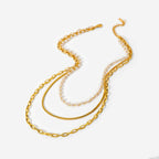 2H  Same Style Necklace Individually Packaged18K Gold Stainless Steel Small Pearl Lock Chain Three-Layer Women's Chain