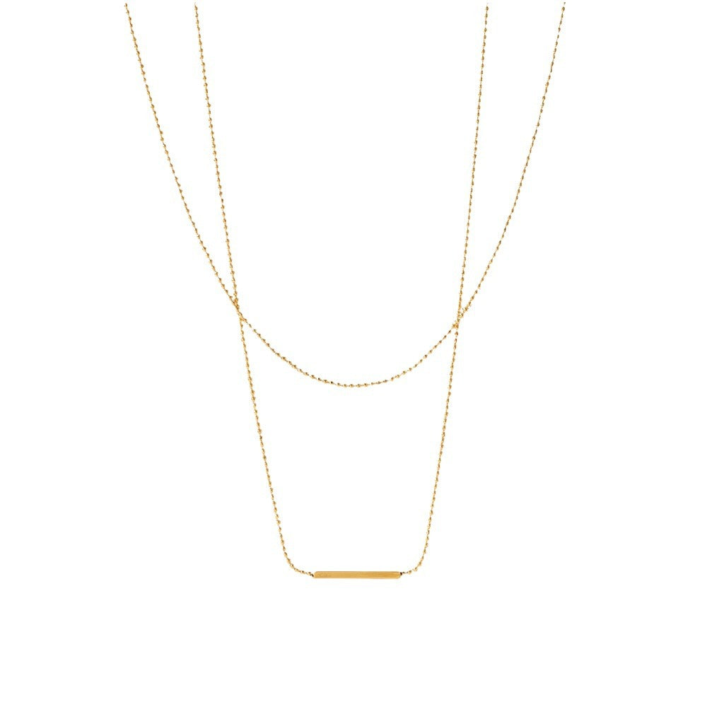 Classic Double Layer Tbar stick necklace stainless steel18K Gold Pendant Necklace Women's Fashion Versatile Necklace